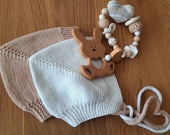Baby Hat Knitted Lace Pattern/Pixie Dwarf Hat Twin Bonnet Hand Knit Baby Bonnet Christening Hat Baby Shower Gift Newborn Props