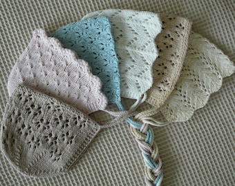 Baby Mütze gestrickt mit Lochmuster Taufmütze Baumwolle Motorhaube Cotton Baby Knit Bonnet Newborn Props GeburtGeschenk Baby-Dusche-Geschenk