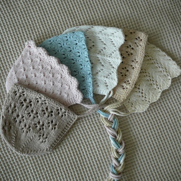 Bonnet de bébé tricoté avec motif de trou, bonnet de baptême en coton, bonnet en tricot pour bébé, accessoires pour nouveau-né, cadeau de naissance, cadeau de fête prénatale