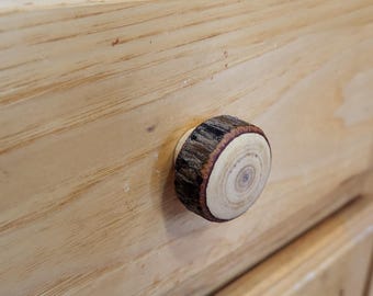 Rustic Bark-On Hickory Drawer Pull- Endgrain - Cabin Cottage-core Primitive Natural Sustainable