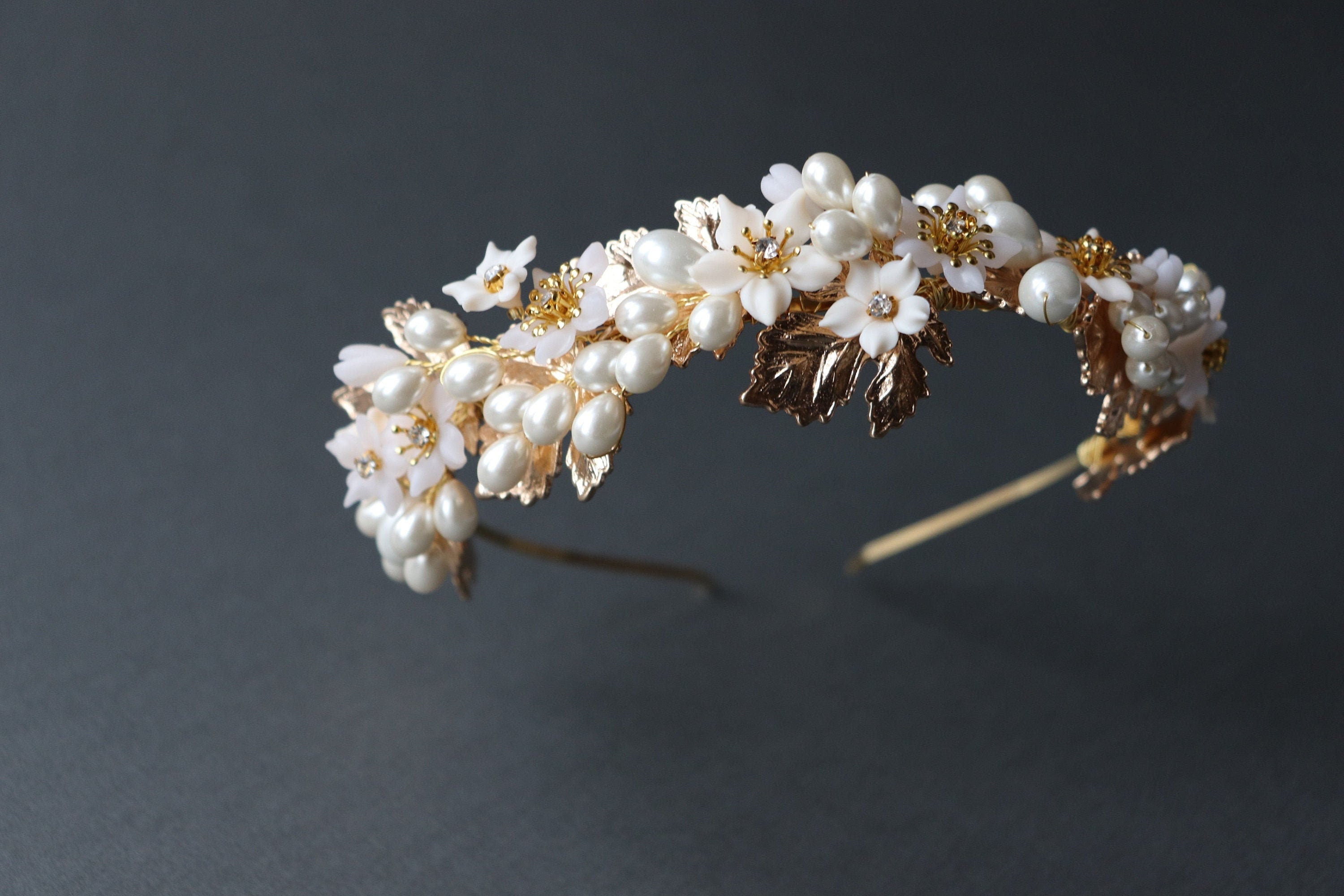 Bridal tiara Gold bridal crown Gold leaf wedding headband Etsy