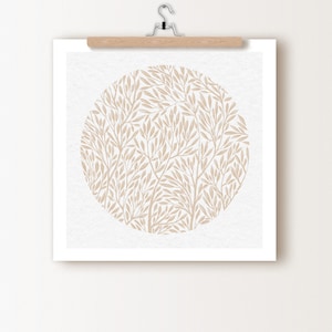 Leaf Print, Beige Abstract Leaf Print,Square Abstract Botanical Print,Round print,Minimalist Print,Pastel print,Botanical instant Download