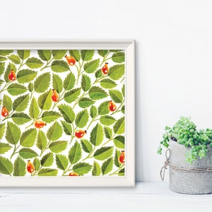 Rose hip Digital Printing,Floral botanical print,Digital watercolor rose hip,Botanical illustration instant Download