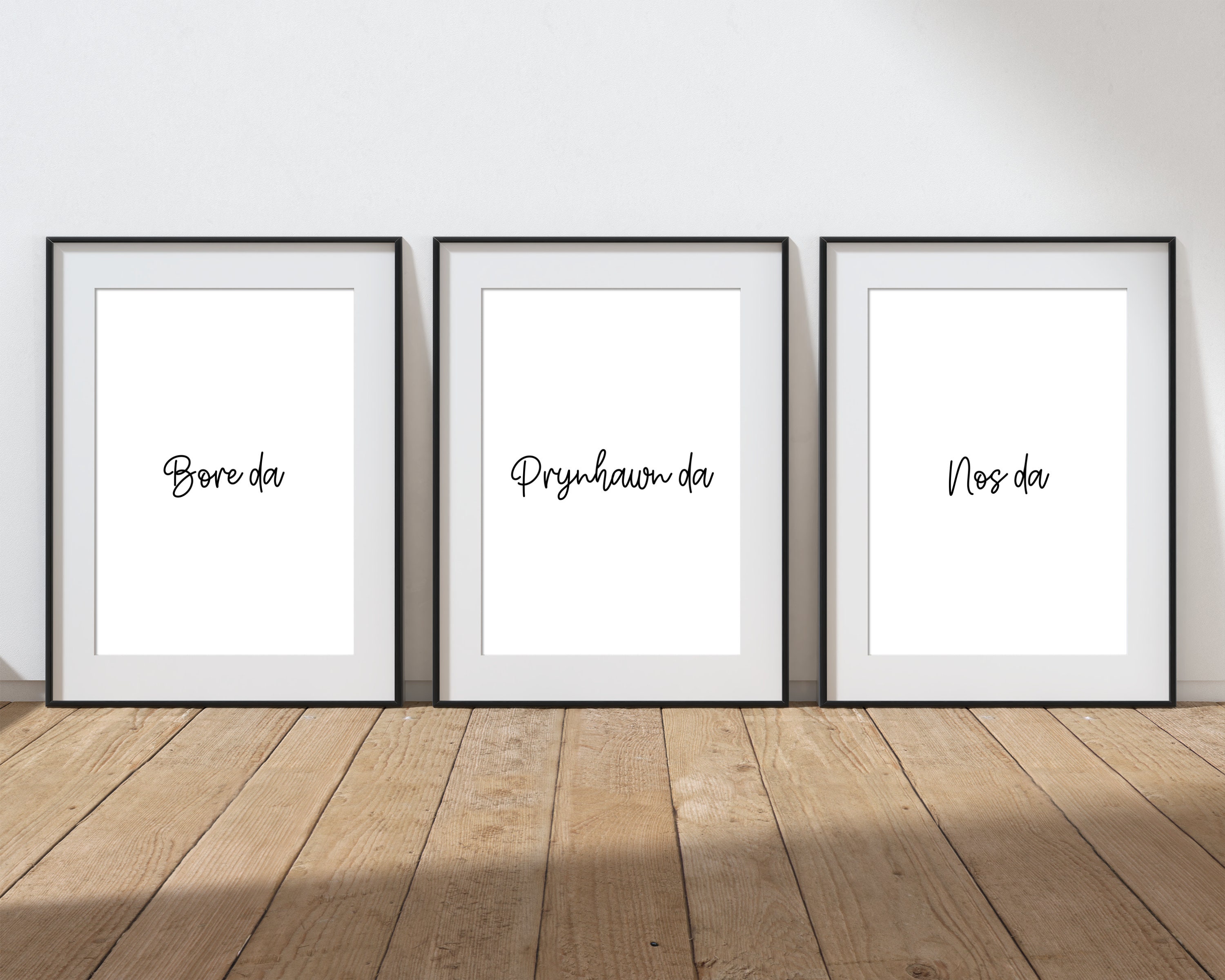 Set of 3 Welsh Prints, A4 Bore Da Print, A4 Prynhawn Da Print, A4 Nos ...