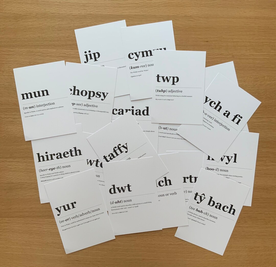 Pack of 18 A5 Welsh Slang Prints, Single Sided A5 Welsh Dictionary