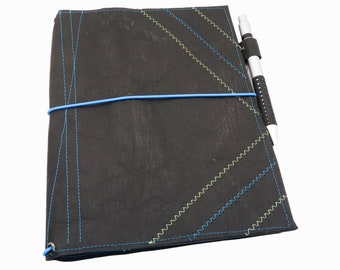 a5 Travelers notbook Black blue green lines planner cover notebook cover journal cover Lavable paper vegan leather abstract stitched
