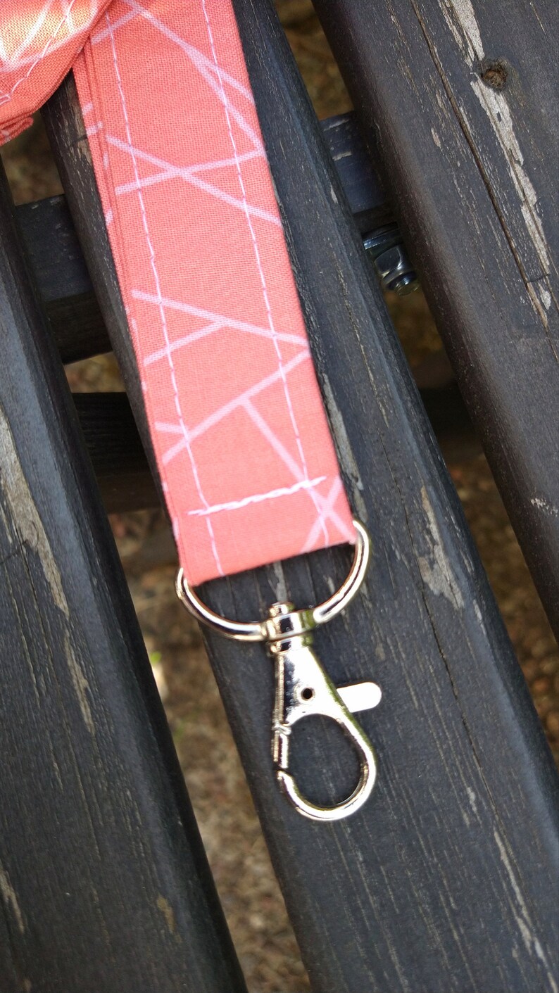 Unisex Beige Sewn Soft Carabiner Handmade Pink /& White geometrical lanyard Keys Key holder Badge wear Lines Keychain Sewn Cotton
