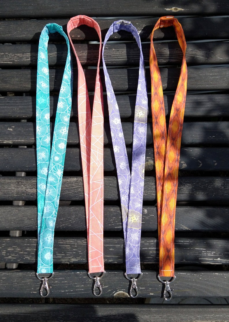 Unisex Beige Sewn Soft Carabiner Handmade Pink /& White geometrical lanyard Keys Key holder Badge wear Lines Keychain Sewn Cotton