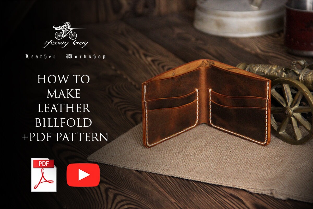Leather minimalist billfold wallet pdf pattern tutorial video Etsy