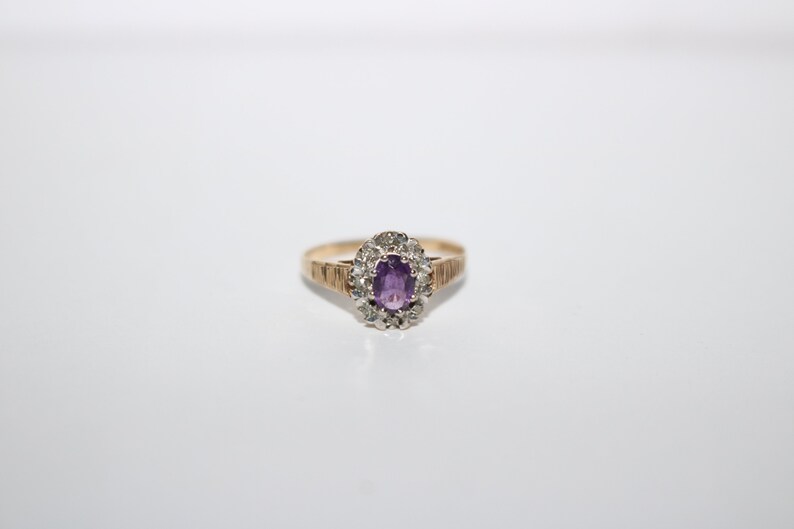 Vintage 9CT Gold Amethyst Cluster Ring Size UK N