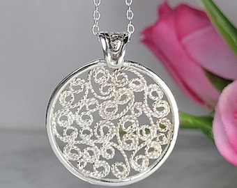 Art nouveau necklace, Unique sterling silver necklace, Filigree necklace, Handmade 925 pendant necklace, Special jewelry gift