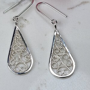 Filigree earrings, 925 dangle earrings, Teardrop silver earrings, Statement 925 earrings, Filigree jewelry, Special jewelry gift