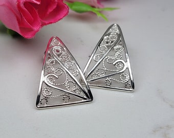 Filigree earrings, Art nouveau earrings, Geometric stud earrings, Triangle earrings, Sterling silver unique earrings, Filigree jewelry