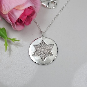 Filigree necklace, Star necklace, Circle sterling silver necklace, Large pendant necklace, Boho necklace for women, Unique jewelry for women