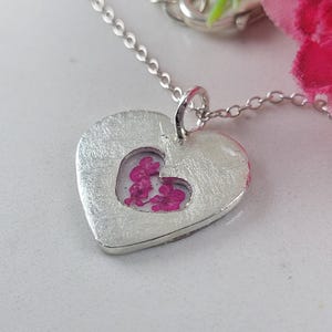 Resin necklace, Sterling silver heart necklace, Valentines necklace, Pressed flower jewelry, Handmade art necklace, Anniversary gift for her