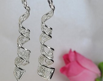 Filigree earrings, Handmade art earrings, Statement 925 earrings, Art nouveau earrings, Silver long earrings, Special jewelry gift