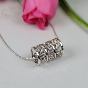 Filigree necklace, Unique sterling silver necklace, Tube necklace, Small charm necklace, Dainty jewelry gift, Anniversary gift for her