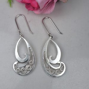 Filigree earrings, Art nouveau earrings, Sterling silver teardrop earrings, Large dangle earrings, 925 Drop earrings, Filigree jewelry