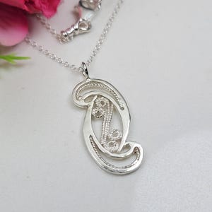 Filigree necklace, Large sterling silver necklace, Oval silver necklace, Boho 925 necklace,  Anniversary gift for her, Dainty jewelry gift