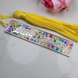 Custom bookmark, Silver bookmark, Unique bookmark, Name bookmark, Flower bookmark, Personalised bookmark, Gift for book lover