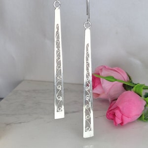Filigrane Ohrringe, Silber Ohrhänger, Jugendstil Ohrringe, 925 Ohrringe für Damen, Silber Ohrhänger, Unikat Schmuck für Damen
