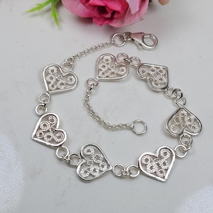 Bracelet en filigrane, bracelet love en argent sterling, bracelet coeur en argent, cadeau spécial bijoux, bracelet en argent pour la Saint-Valentin, bijoux en filigrane