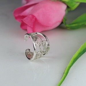 Filigree earrings, Wrap earrings, Huggie earrings, Sterling silver hoop earrings,  No piercing earrings, Conch earrings, Filigree jewelry