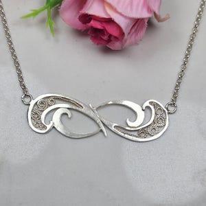 Filigree necklace, Oval silver necklace, Large sterling silver necklace, Boho 925 necklace, Anniversary gift for her, Dainty jewelry gift