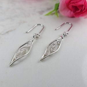 Filigrane Ohrringe, Silber lange Ohrringe, Jugendstil Ohrringe, Sterling Silber einzigartige Ohrringe, handgemachte 925 Ohrringe, besonderer Schmuck Geschenk