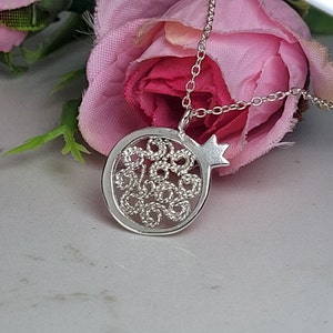 Filigree necklace, Pomegranate necklace, Small sterling silver necklace, Boho charm necklace, Dainty jewelry for women
