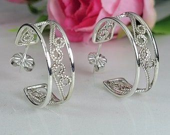 Filigraanoorbellen, grote oorringen, oorstekers, statement zilveren oorbellen, vintage oorbellen, fijne zilveren sieraden