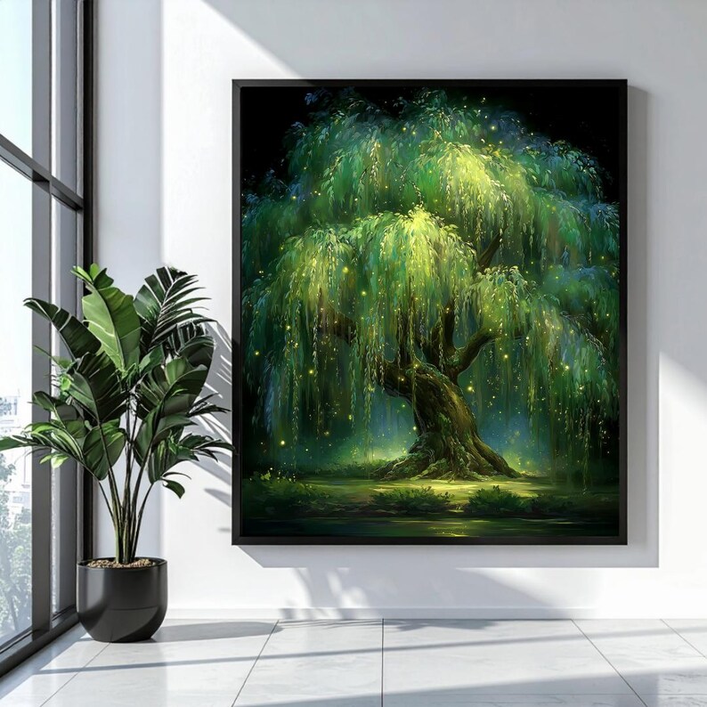 Willow Tree Wall Art, Large Tree Print, Moody Nature Decor, Botanical ...