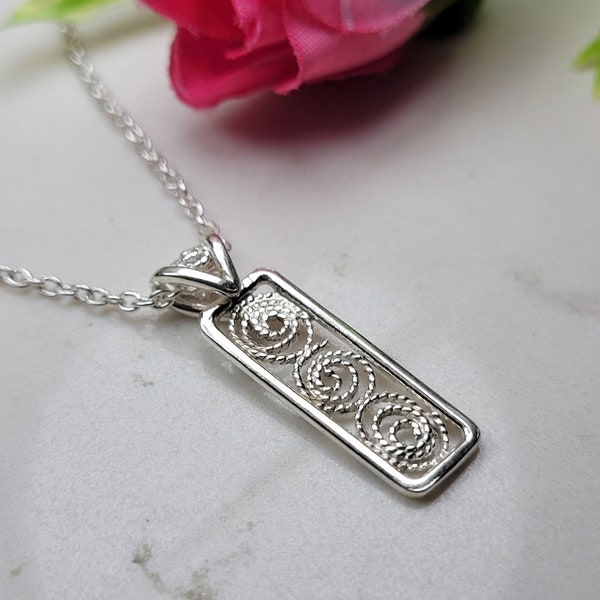 Filigree necklace, Handmade 925 pendant necklace, Unique sterling silver necklace, Art nouveau necklace, Special jewelry gift