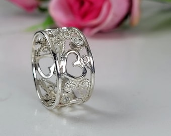 Open Heart Ring, Sterling Silver Filigree Promise Ring, Best Friend Jewelry