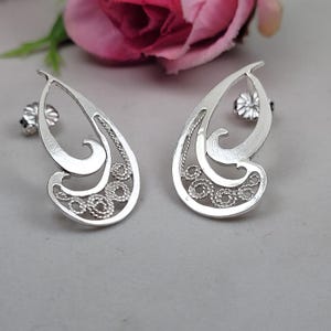 Filigree earrings, Large stud earrings, Dainty earrings sterling silver, 925 teardrop earrings, Post earrings, Special jewelry gift