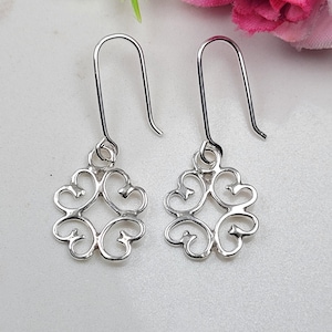 Filigree earrings, 925 flower earrings, Sterling silver unique earrings, Floral silver dangles, Long silver earrings, Filigree jewelry