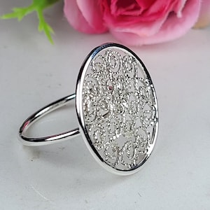 Filigree ring, Boho art ring, Sterling silver floral ring, Large silver ring, Cocktail silver ring, 925 dainty ring, Filigree art jewelry