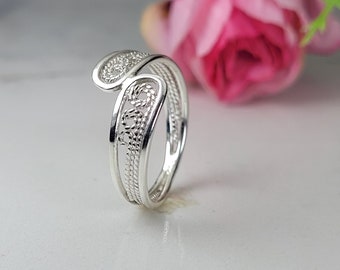 Silver filigree ring | Wide sterling silver band | Fine jewelry