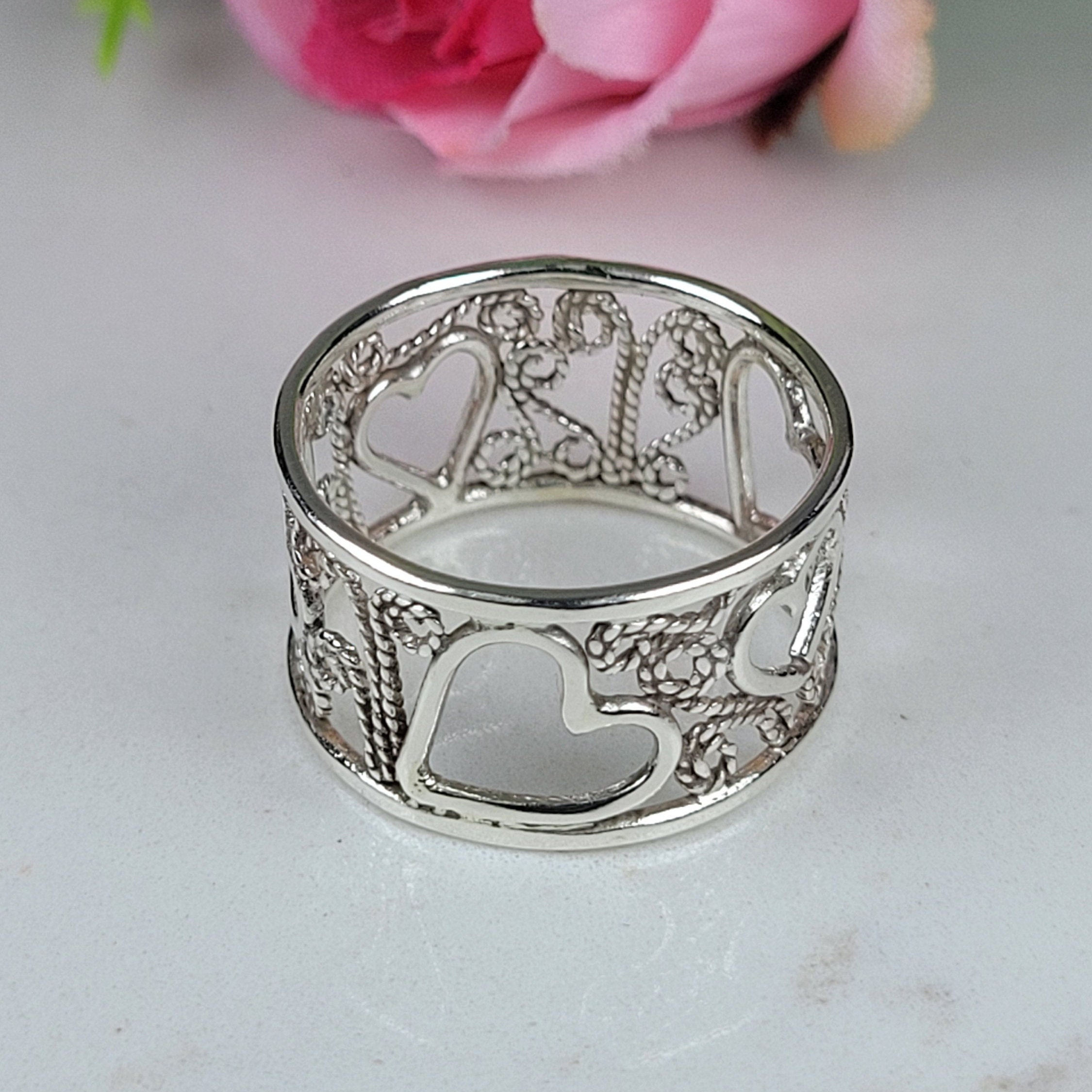 Filigree Ring, Silver Heart Ring, Wide Band, Promise Ring, Alternative ...