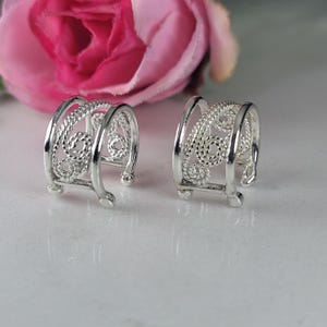 Filigraanoorbellen, oormanchetten, unieke sterlingzilveren oorbellen, sierlijke sieradencadeau, boho 925-oorbellen, kraakbeenoorbellen, schelpoorbellen