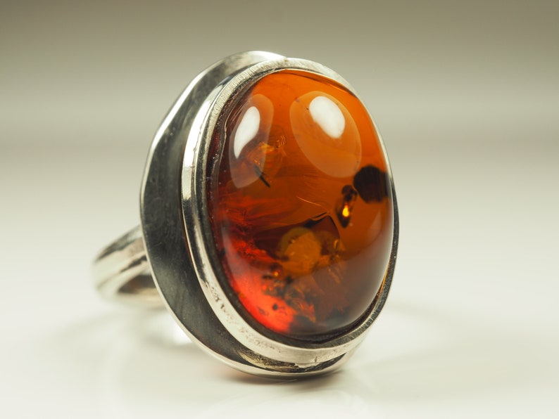Natural Glossy Cognac color Genuine Baltic Amber ring 6.3 grams.