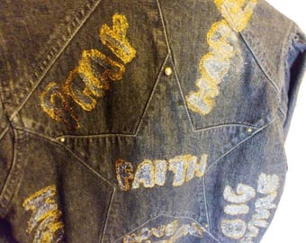 Denim Jacket with hand painted and decorated inspirational message.