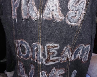 Denim Jacket hand painted with inspirational message on back.