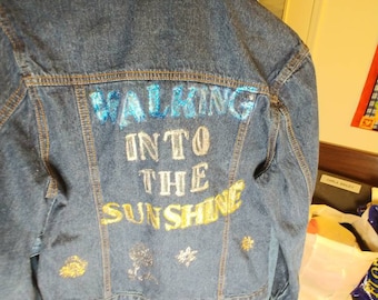 Denim Jacket with hand painted and decorated inspirational message.
