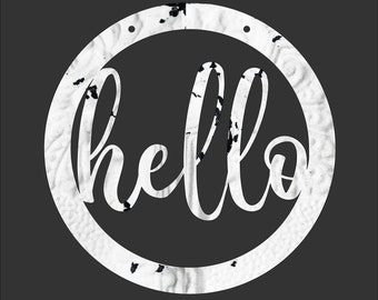 Hola puerta colgante SVG / Descarga digital / Señal de puerta SVG / Marco de círculo / Archivo de corte láser / Descarga instantánea / Puerta colgador signo SVG SVG