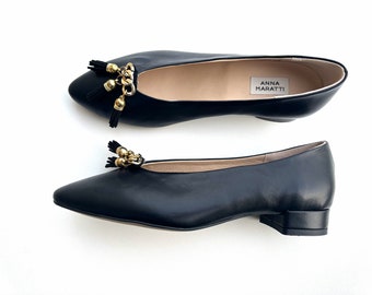 Jana - black leather formal slip one,Women's US 12 size,Pointed Toe Classic Shoes,Black Slip On, Everyday Women Shoes,Plus size women shoes,