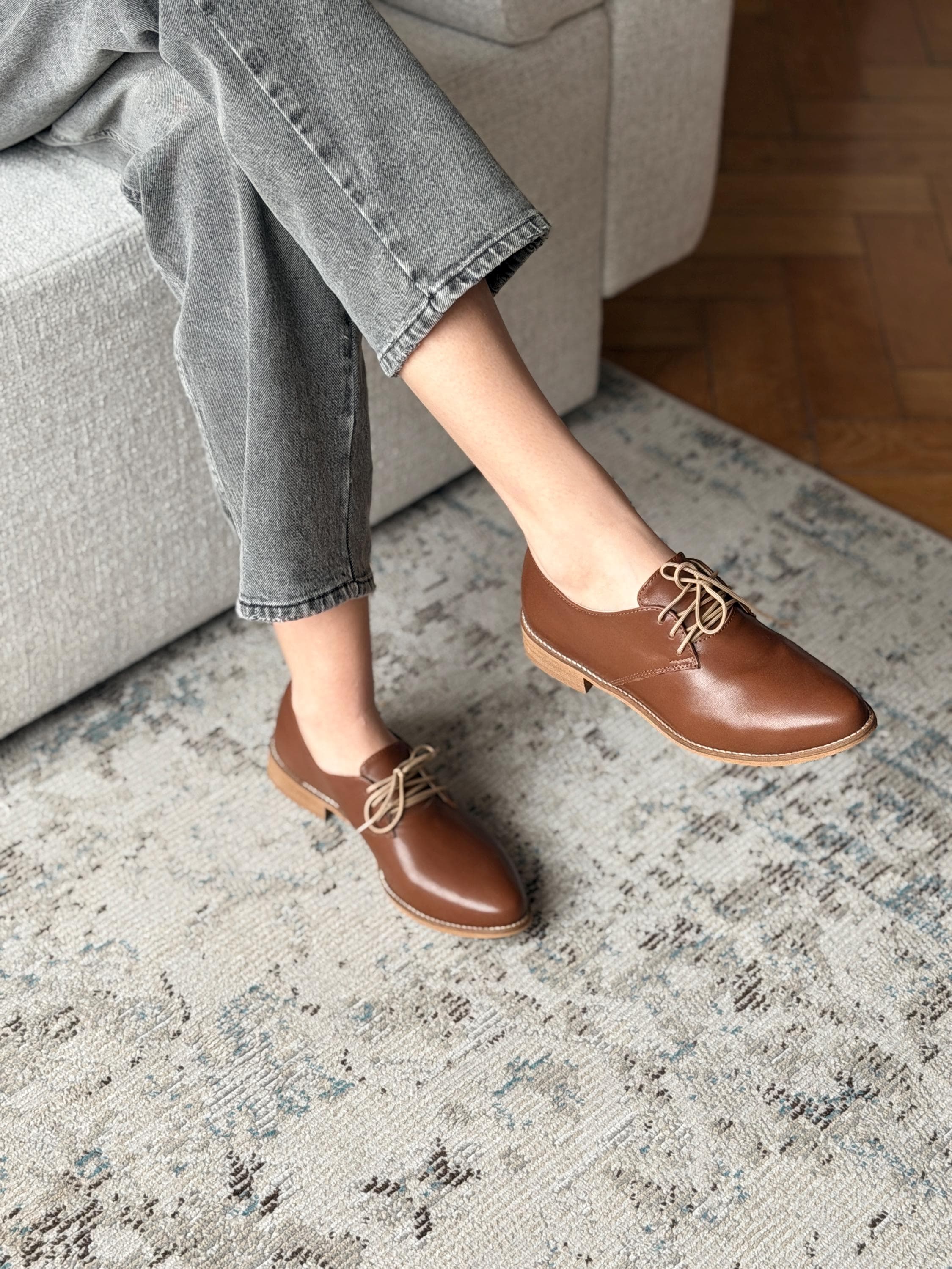 Mose - Leather Women's Oxfords, Cognac Brown Tie Shoes,black Lace