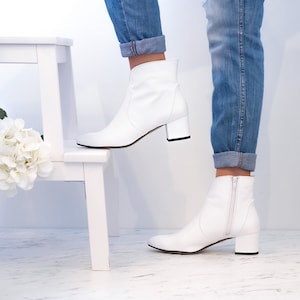 Arte -leather boots,Wedding white boots,Wedding ankle shoes,Wedding white ankle boots,White block heel boots,White ankle boots,Wedding boots