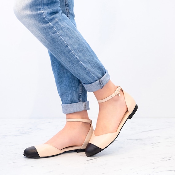 Round toe flats store with ankle strap