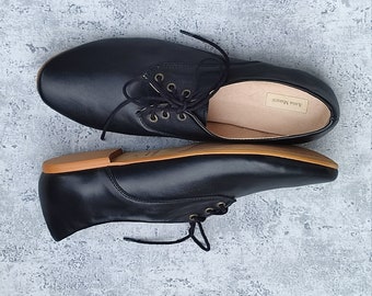 Rio - 7 US leather oxford,Flat shoes,Lace up womens shoes,Women oxfords,Tie flat shoes,Womens shoes,Laced shoes,Black oxfords,Anna Maratti